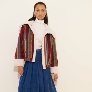 We the Free Striped Multicolor Sherpa-Lined Jacket, Small